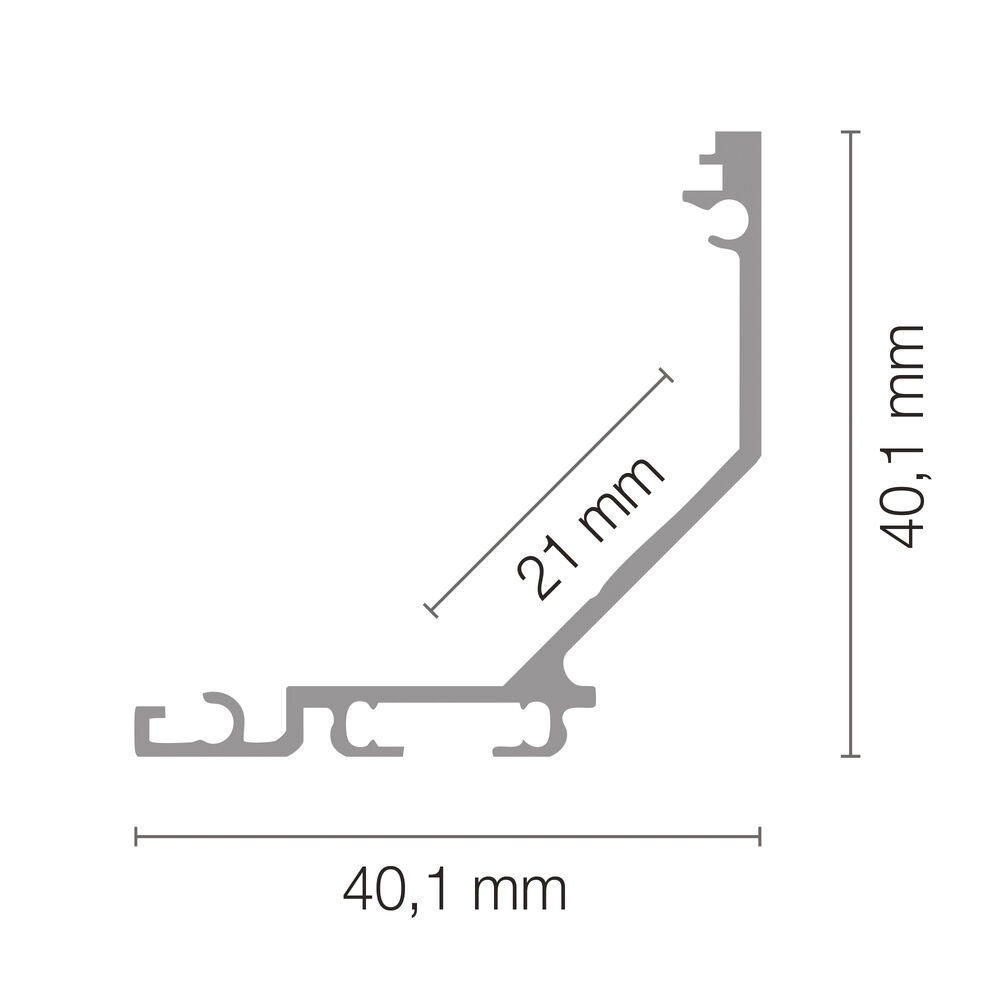 Eck-Profil aus Aluminium, PN19, fr LED-Strips bis 20 mm, (max. 29W/m),  B 40,10 mm, H 40,10 mm, L 2000 Bild 3