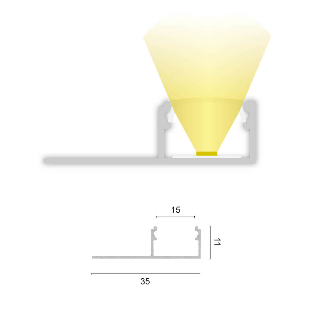 U-Profil aus Aluminium, FP2, mit Flgel, Abschluss-Profil, fr Strips bis B 14 mm, (max. 14,4W/m), B 14,9 mm, H 11 mm, L 2.000 Bild 4