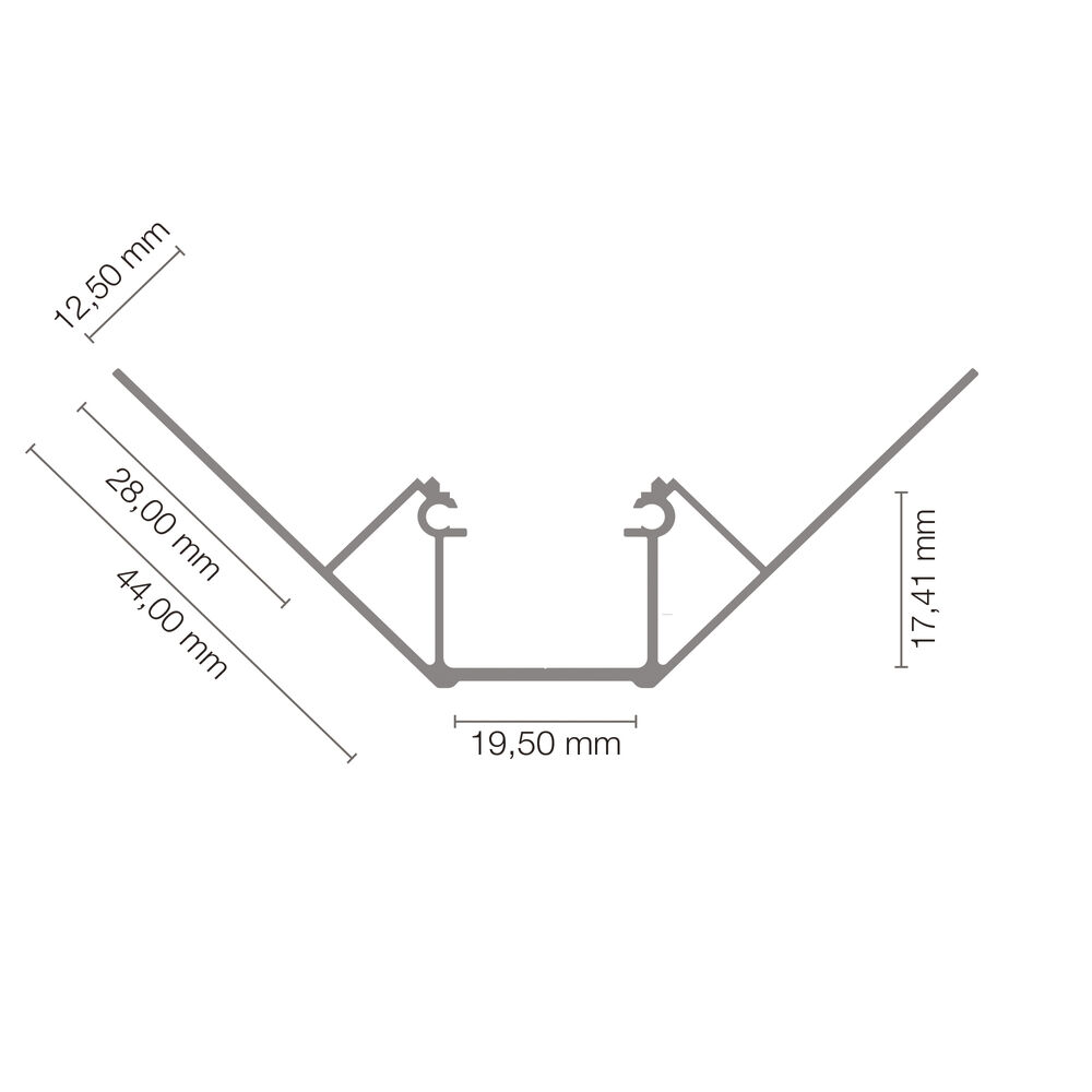 Eck-Profil aus Aluminium eloxiert, mit zwei Flgeln, fr Strips bis B 16 mm, B 21,65 + Kragen-B je 44, H 12,5, L 2.000 Bild 3