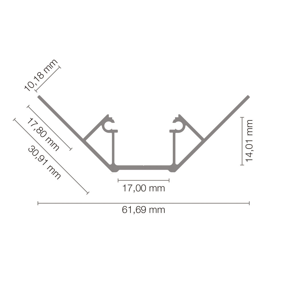 Eck-Profil aus Aluminium eloxiert, mit zwei Flgeln, fr Strips bis B 15 mm, B 18,15 + Kragen-B je 30,91, H 10,18, L 2.000 Bild 3