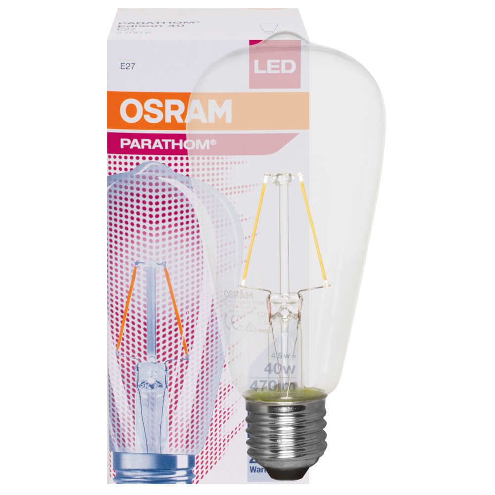 LED-Filament-Lampe, RETROFIT, Edison-Form, klar, E27/4W, 470 lm, 2700K