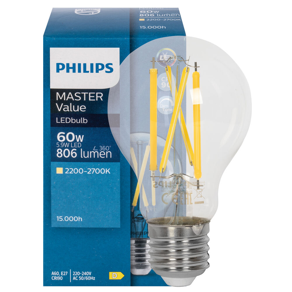 LED-Filament-Lampe, MASTER Value LEDbulb, DimTone, AGL-Form, klar