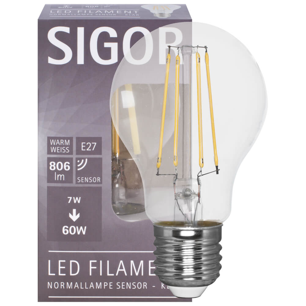 LED-Filament-Lampe, AGL-Form, klar, E27/7W, 806 lm, 2700K, mit Dmmerungsschalter