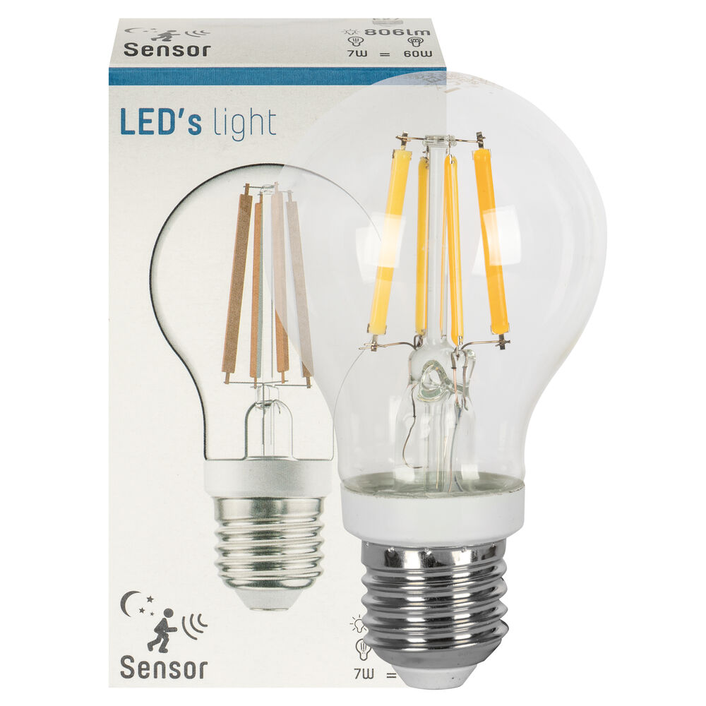 LED-Filament-Lampe, AGL-Form, klar, E27/7W, 806 lm, 2700K, mit HF-Sensor
