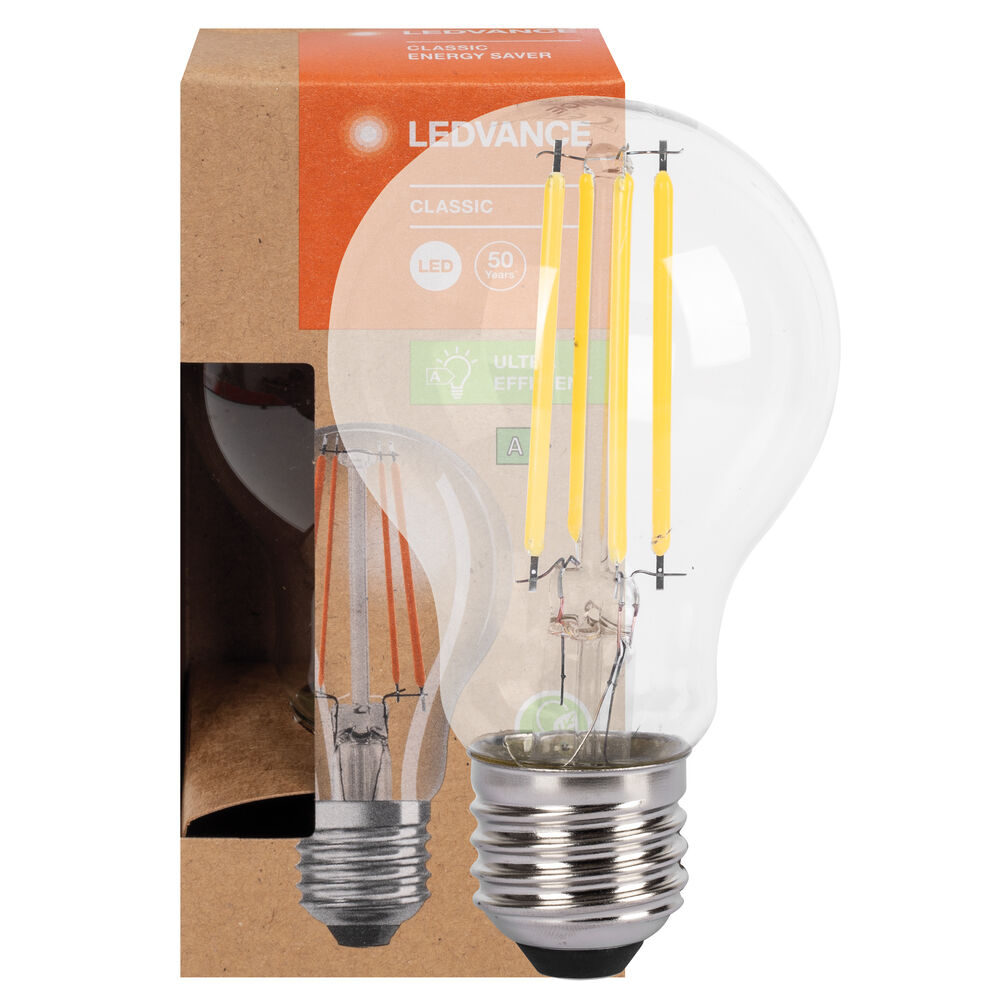 LED-Filament-Lampe, ULTRA EFFICIENT, CLASSIC A, AGL-Form, klar, E27, 3000K
