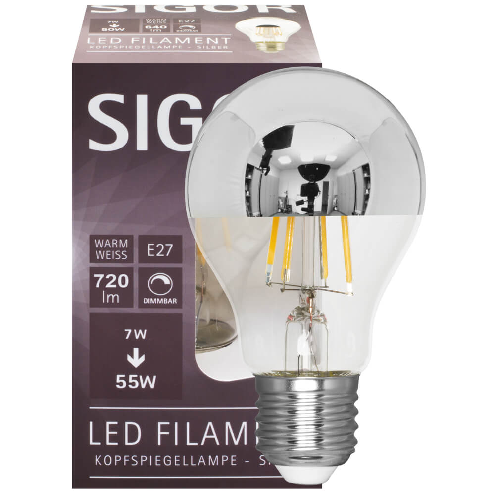 LED-Filament-Lampe, AGL-Form, verspiegelt, E27, 2700K
