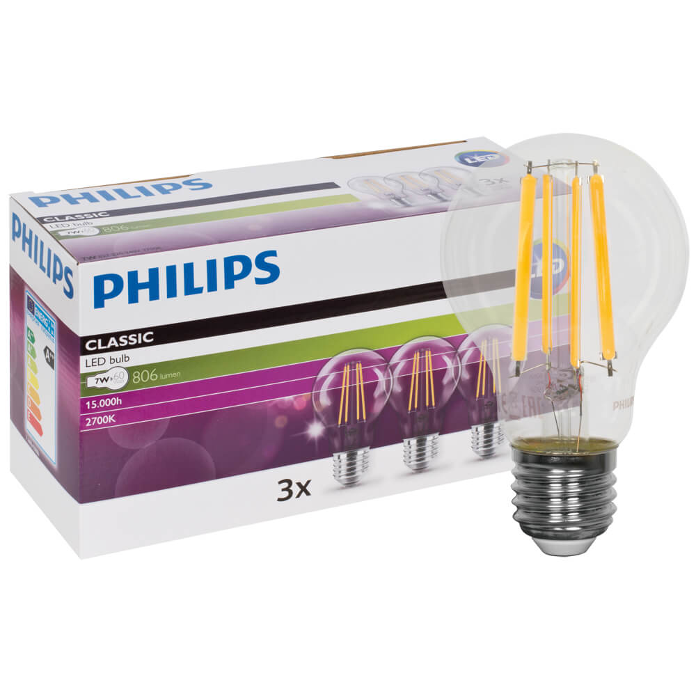 LED-Filament-Lampe, MULTIPACK CorePro LEDbulb, AGL-Form, klar, E27/7W (60W), 806 lm, 2700K
