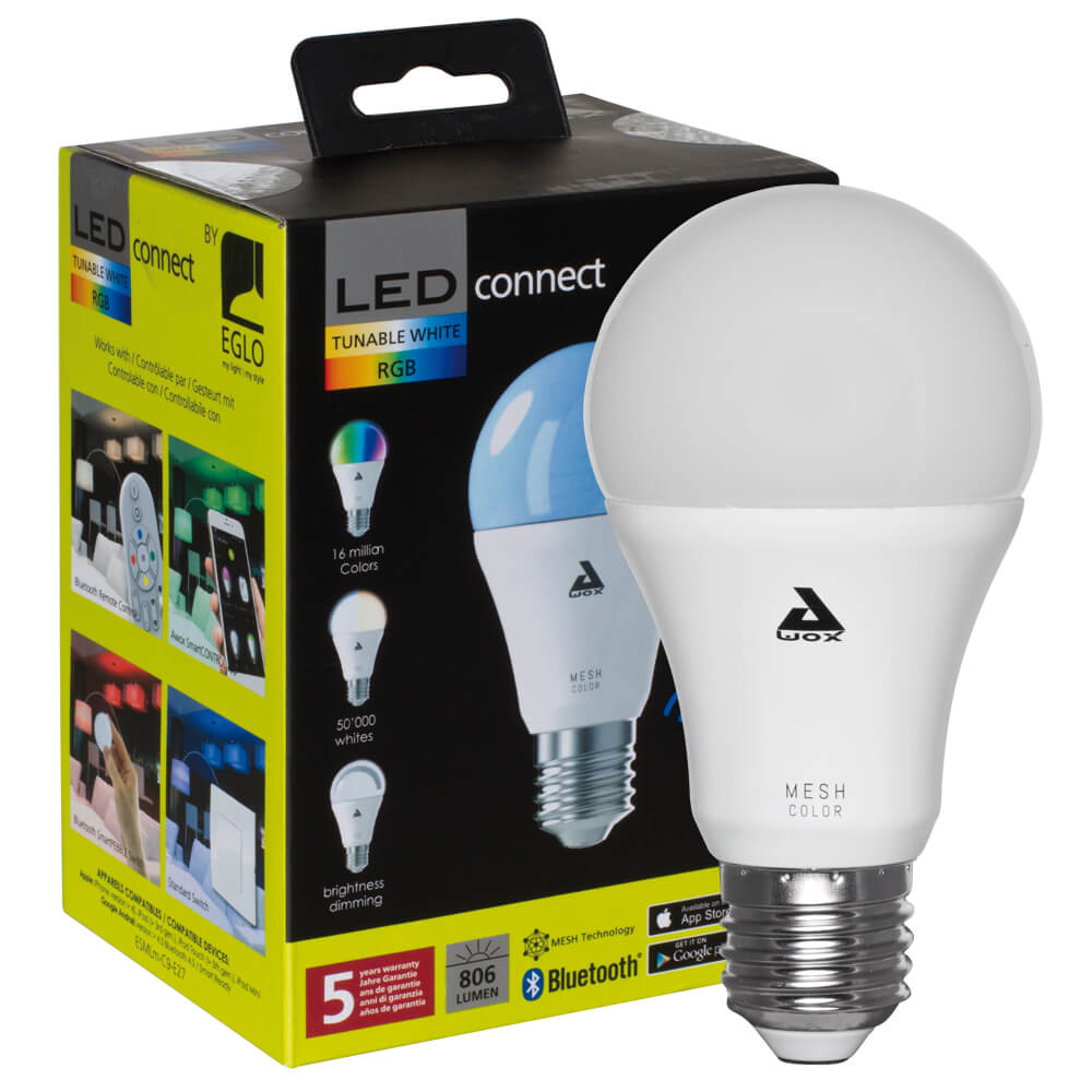 Bluetooth-LED-Lampe, LED-CONNECT, AGL-Form, matt, E27/9W, 806 lm