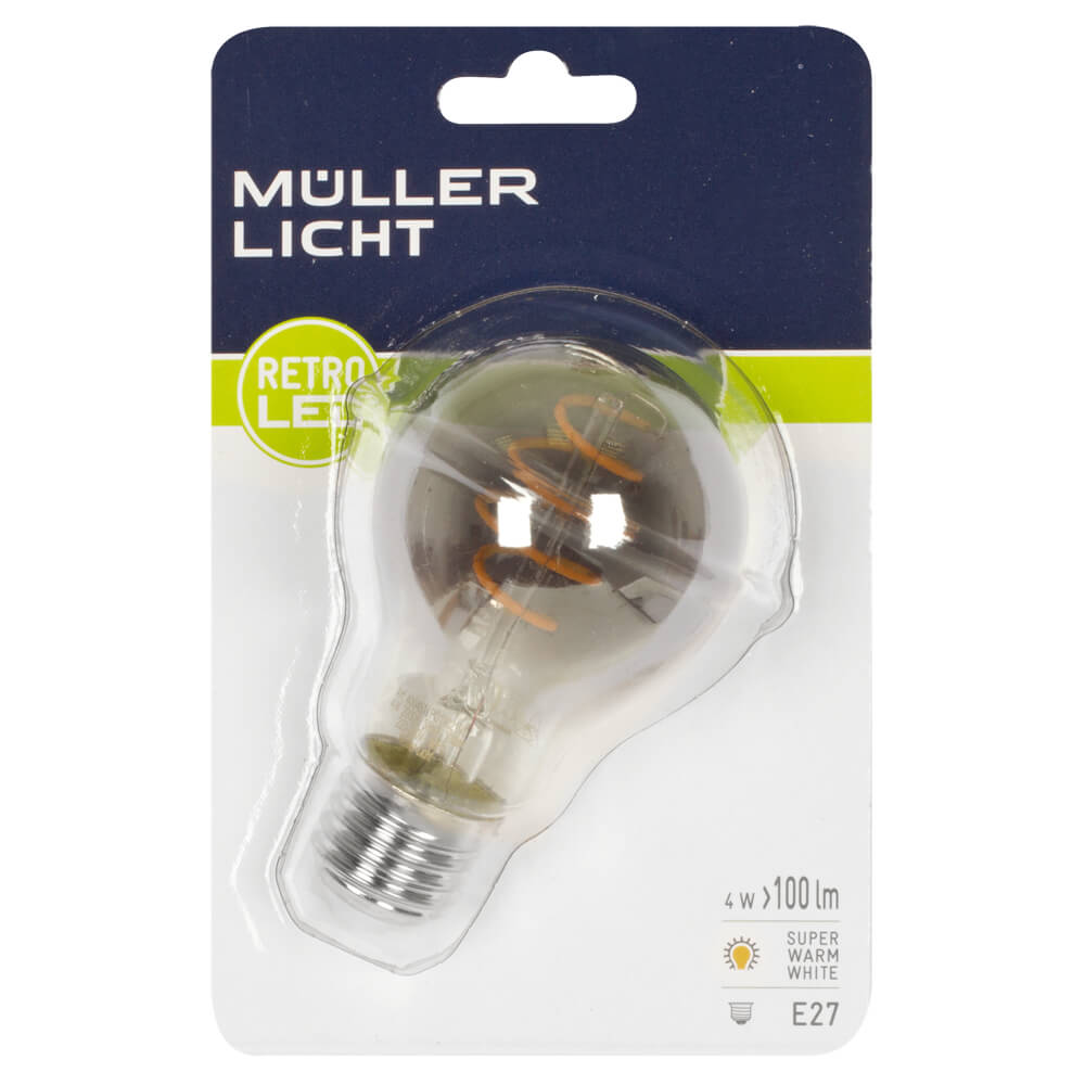 LED-Filament-Lampe, AGL-Form, rauchgrau, E27/4W (11W), 100 lm, 2000K
