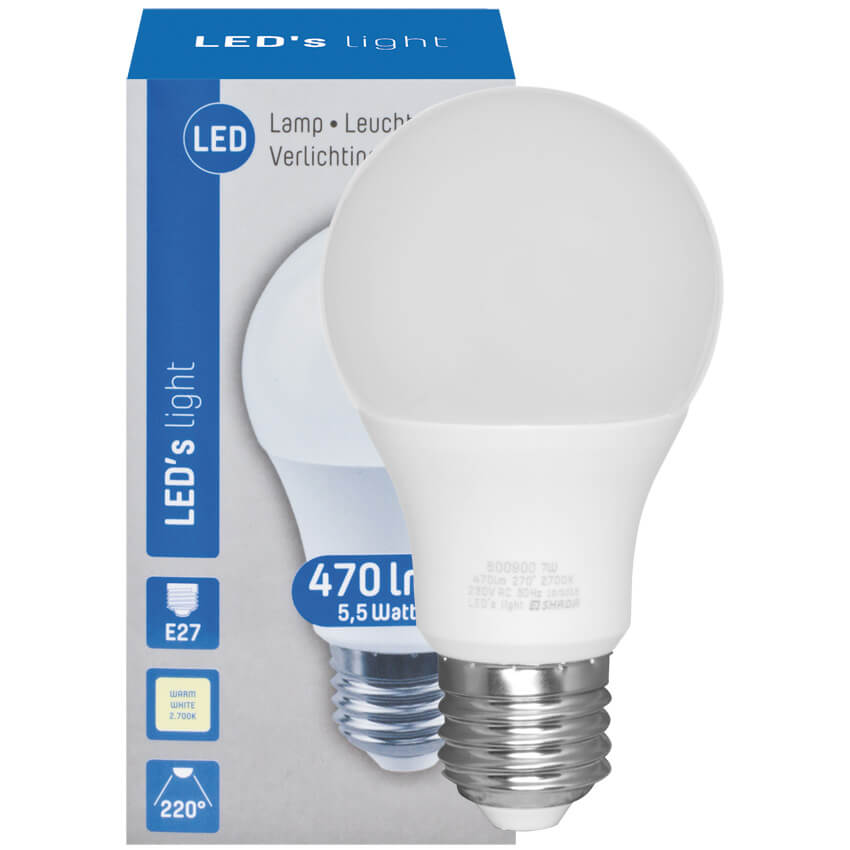 LED-Lampe, AGL-Form, opal, E27/5W, 470 lm, 2700K