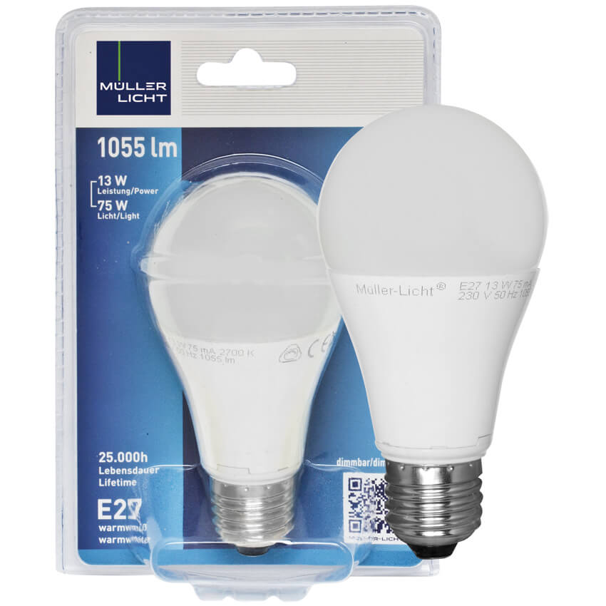 LED-Lampe, AGL-Form, matt, E27/13W (75W), 1.055 lm, 2700K
