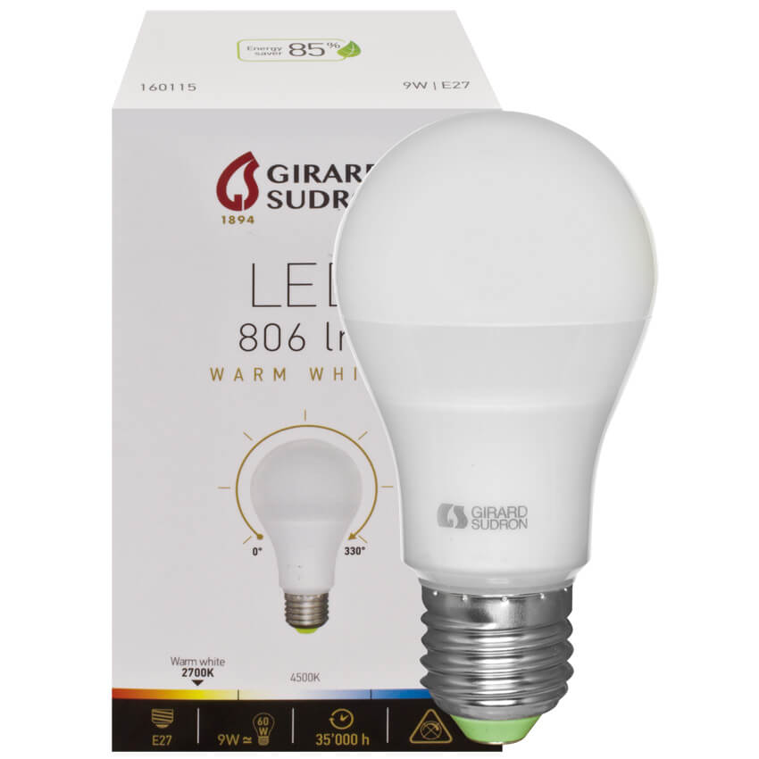 LED-Lampe, AGL-Form, E27/9W, opal matt, 806 lm, 2700K, L 110,  60