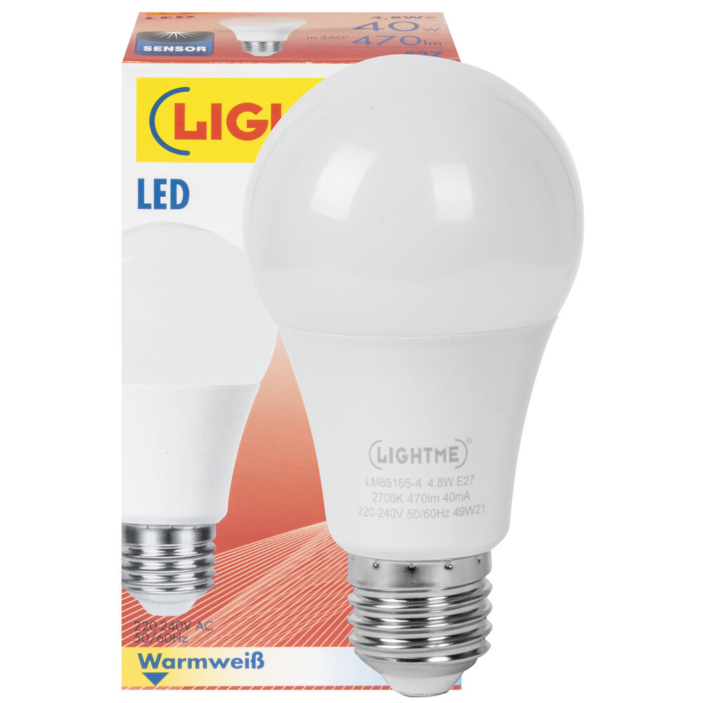 LED-Lampe, CLASSIC SENSOR, AGL-Form, matt, E27/4,8W (40W), 470 lm, 2700K, mit Dmmerungssensor