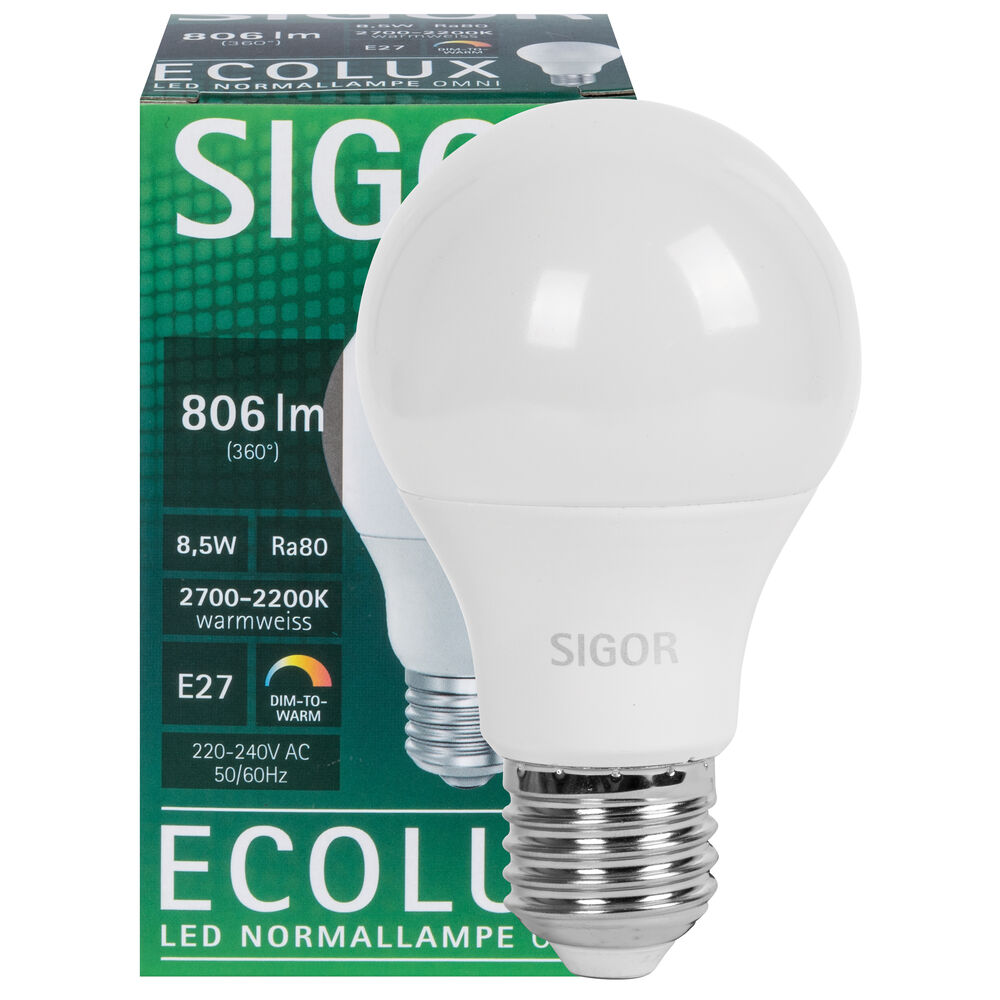 LED-Lampe, ECOLUX, AGL-Form, opal, E27/8,5W, 2200/2700K