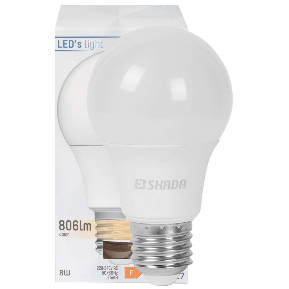 LED-Lampe, AGL-Form, opal, E27/8W (60W), 806 lm, 2700K   