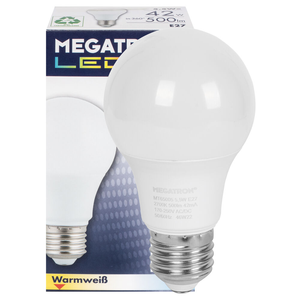 LED-Lampe, AGL-Form, opal, E27, AC/DC Notlicht tauglich