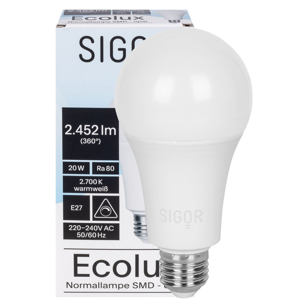 LED-Lampe, ECOLUX, AGL-Form E27/20W (150W), 2.452 lm, 2700K