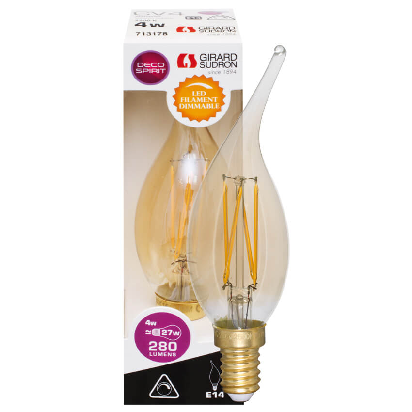 LED-Filament-Lampe,  Kerzen-Form, amber, Windsto, E14/4W, 280 lm, 2700K