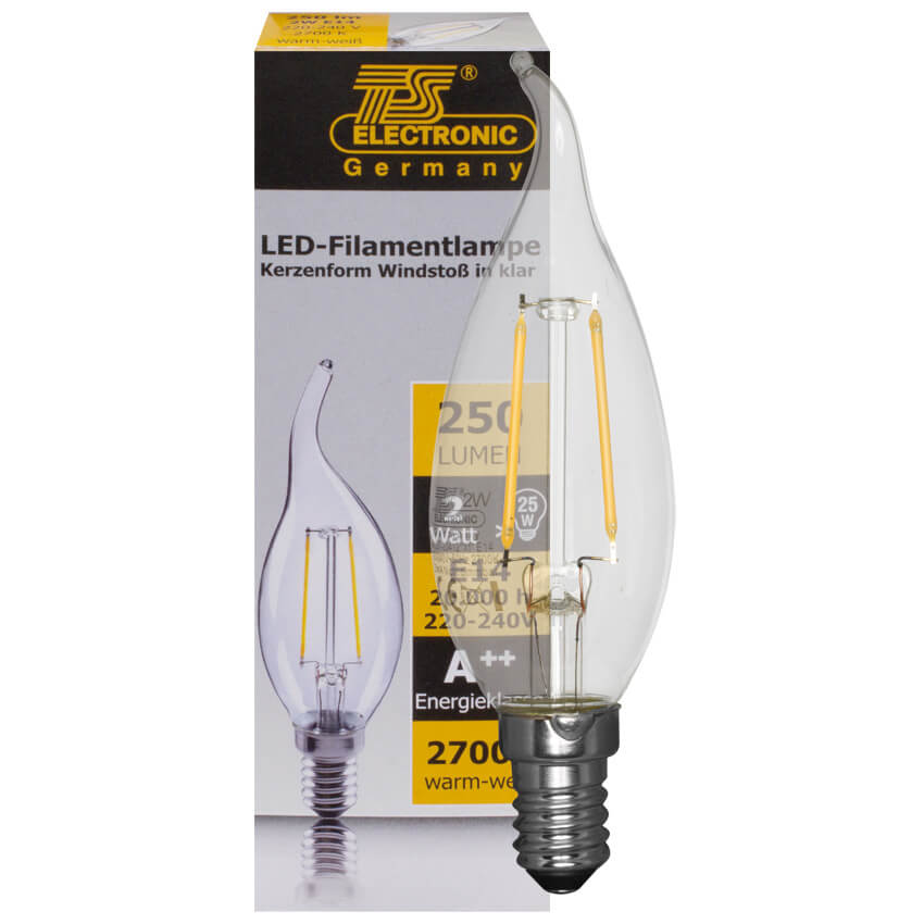 LED-Filament-Lampe,  Windsto, klar, E14