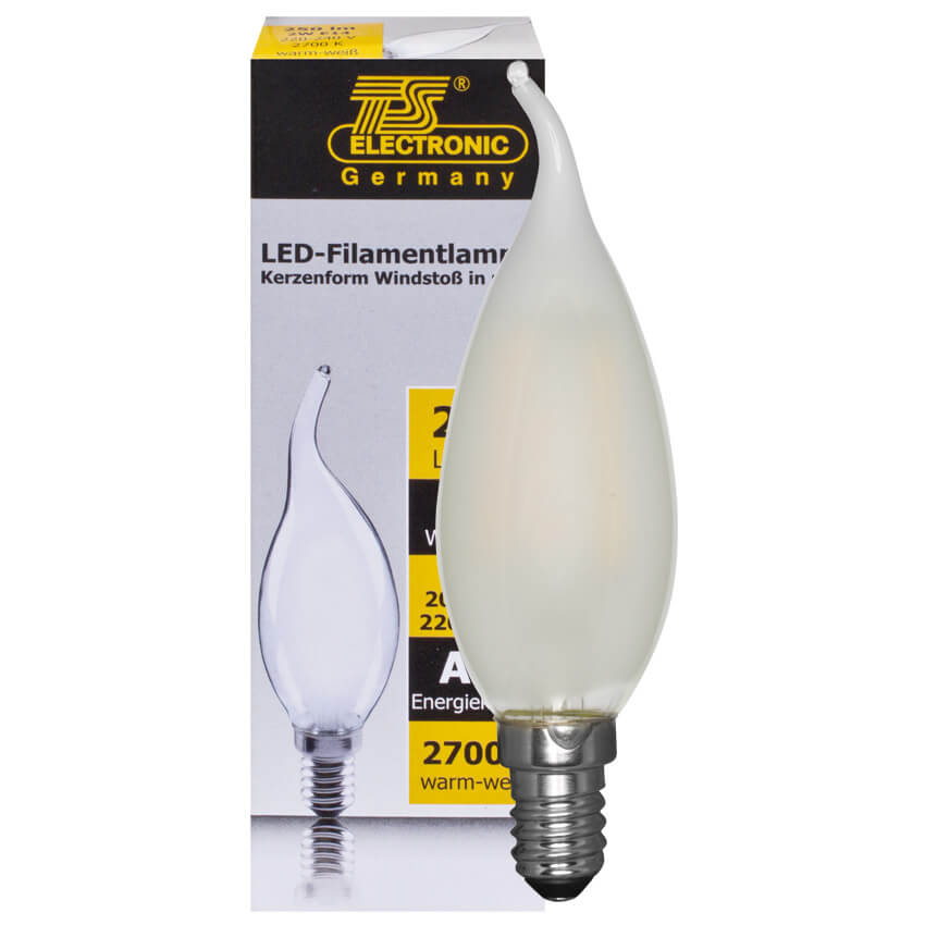 LED-Filament-Lampe,  Kerzen-Form, matt,  E14