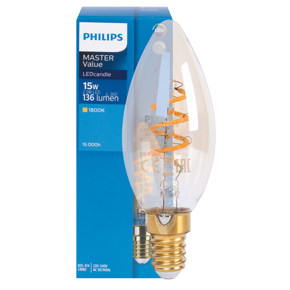 LED-Filament-Lampe, VINTAGE, MASTER Value, Kerzen-Form, gold, E14/2,5W, 136 lm