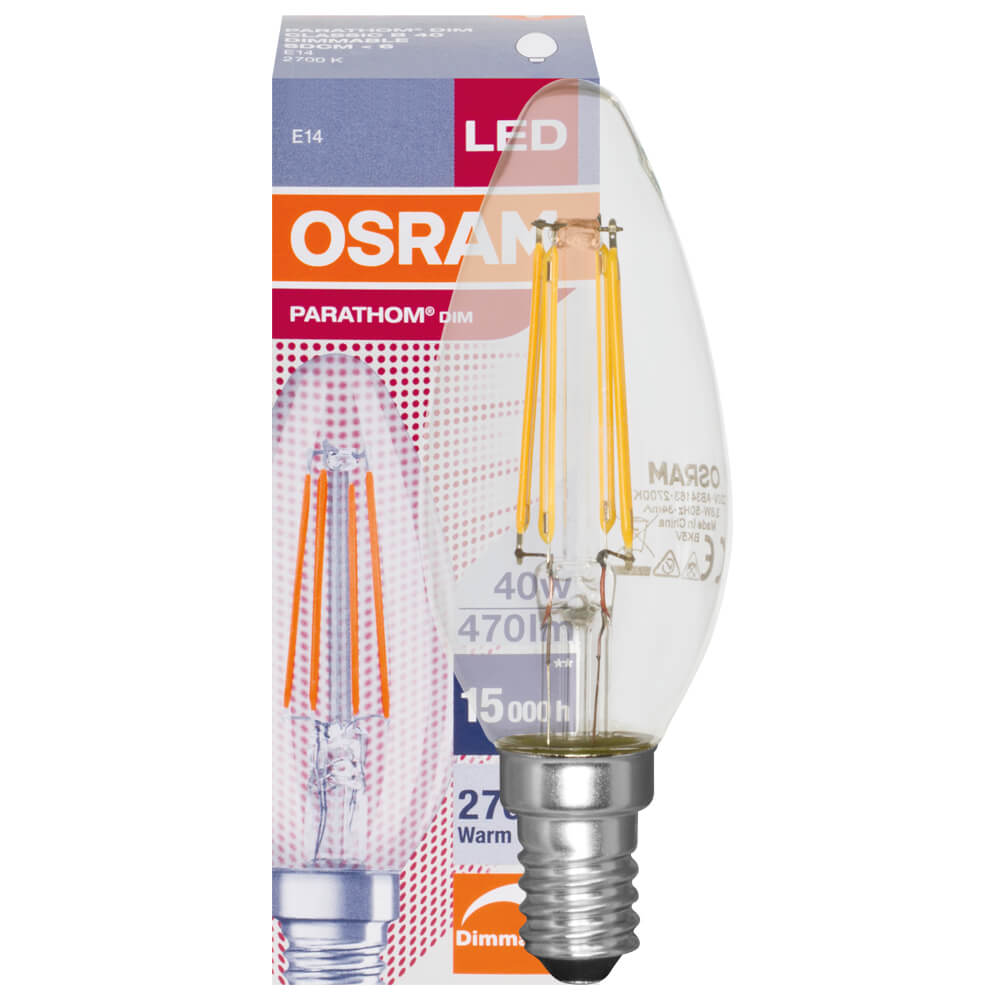 LED-Filament-Lampe, CLASSIC, Kerzen-Form, klar, E14/4,8W (40W), 470 lm, 2700K