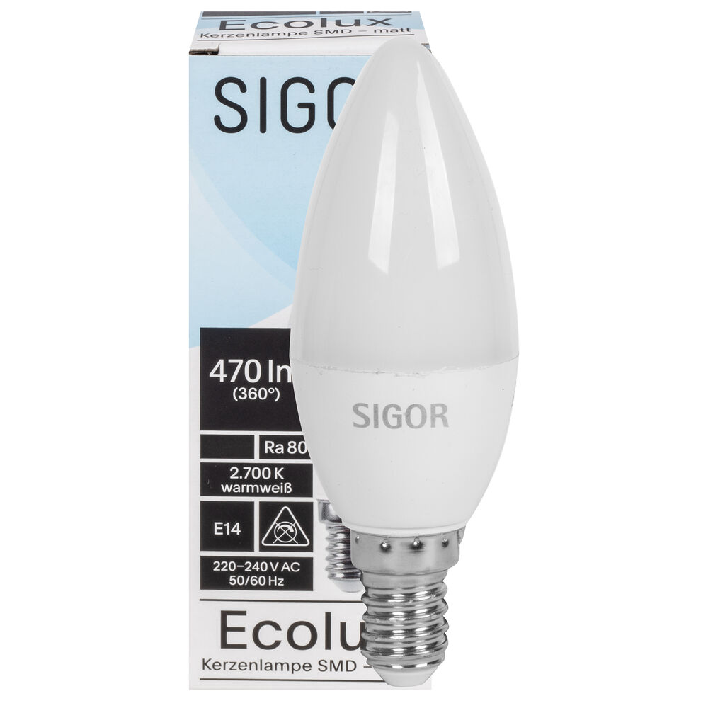 LED-Lampe, ECOLUX, Kerzen-Form, opal, E14, 2700K