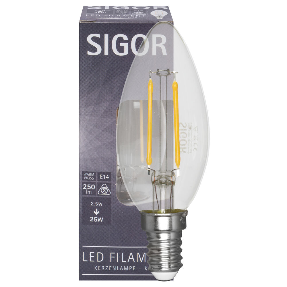 LED-Filament-Lampe, Kerzen-From, klar, E14, 2700K