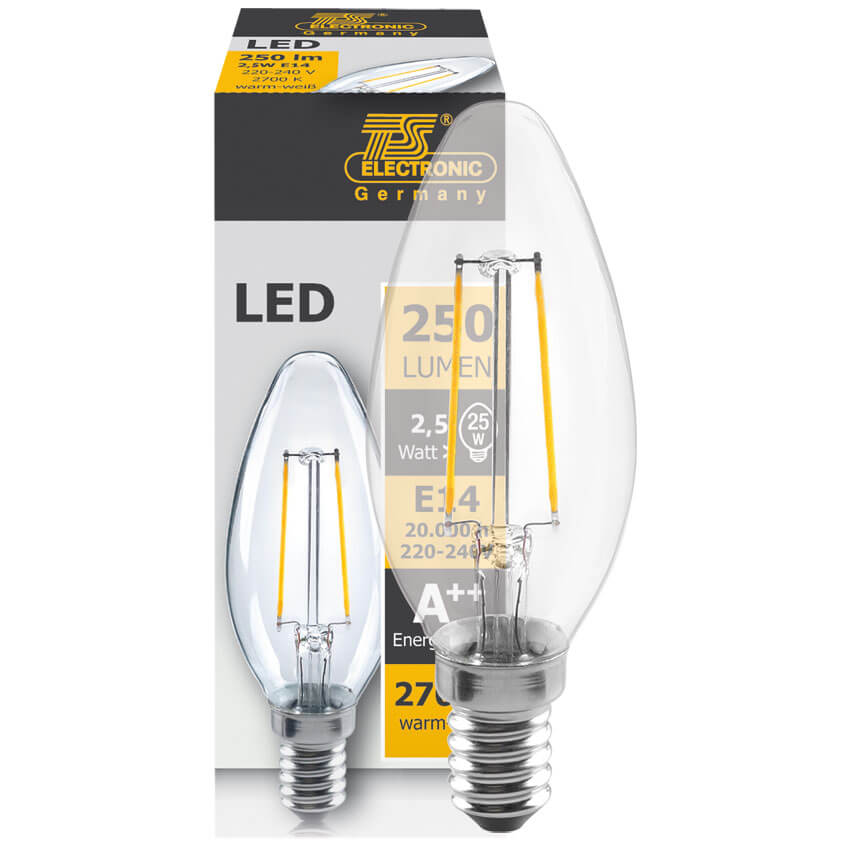 LED-Filament-Lampe,  Kerzen-Form, klar,  E14