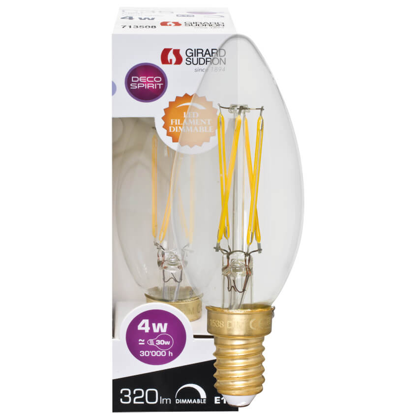 LED-Filament-Lampe,  Kerzen-Form, klar,  E14/4W (30W), 320 lm, 2700K, Windsto