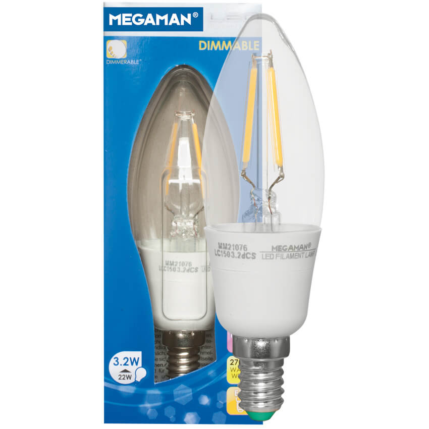 Filament-LED-Lampe,  Kerzen-Form, klar,  E14/230V/3,2W, 220 lm