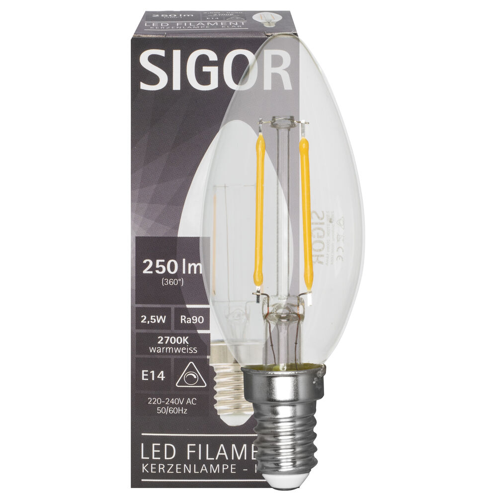 LED-Filament-Lampe,  Kerzen-Form, klar,  E14