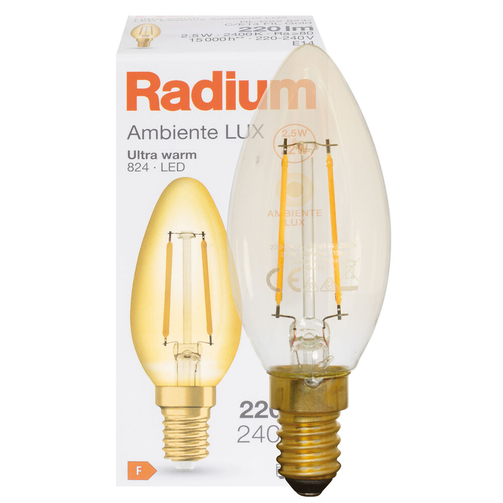 LED-Filament-Lampe, AMBIENTE LUX, Kerzen-Form, gold, E14, 2400K