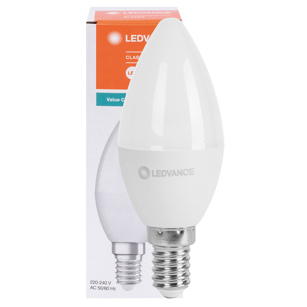 LED-Lampe, CLASSIC B VALUE, Kerzen-Form, opal, E14/4,9W (40W), 470 lm 