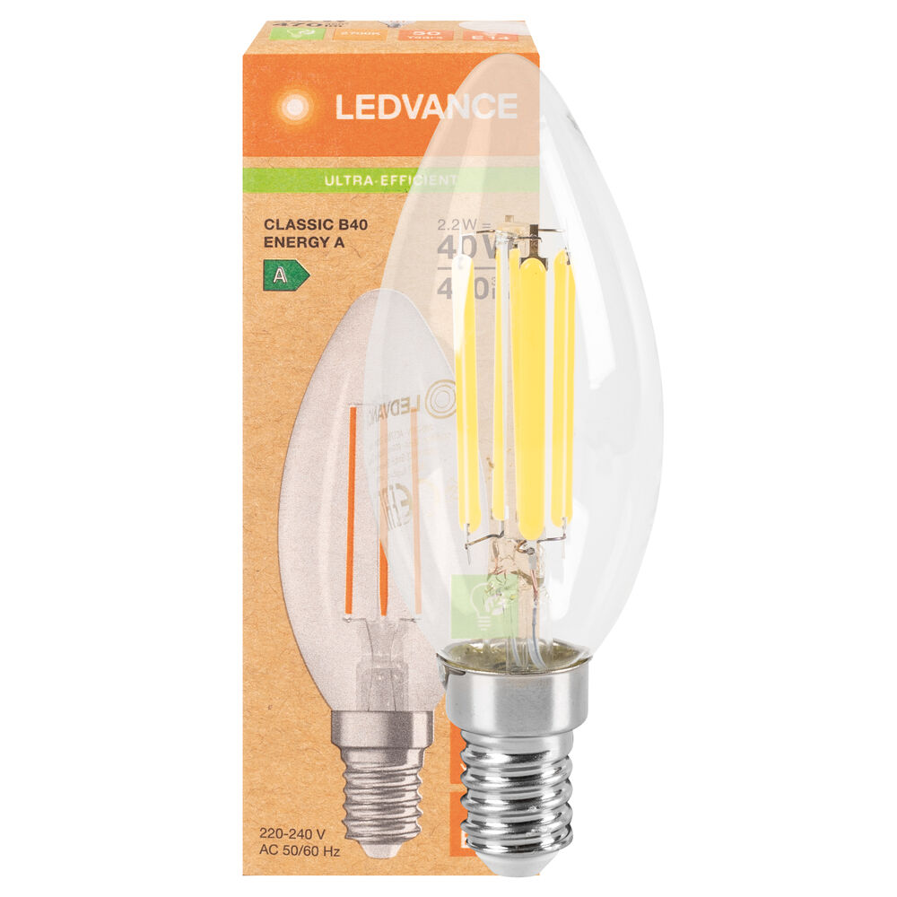 LED-Filament-Lampe, CLASSIC B, Kerzen-Form, klar, E14, 2700K