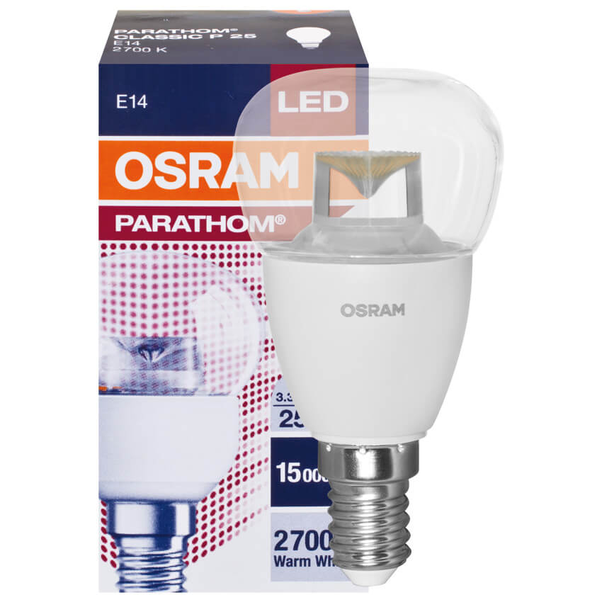LED-Tropfenlampe, PARATHOM  CLASSIC P, E14/3,3W  (25W), klar, 250 lm, 2700K,  L 88,  45