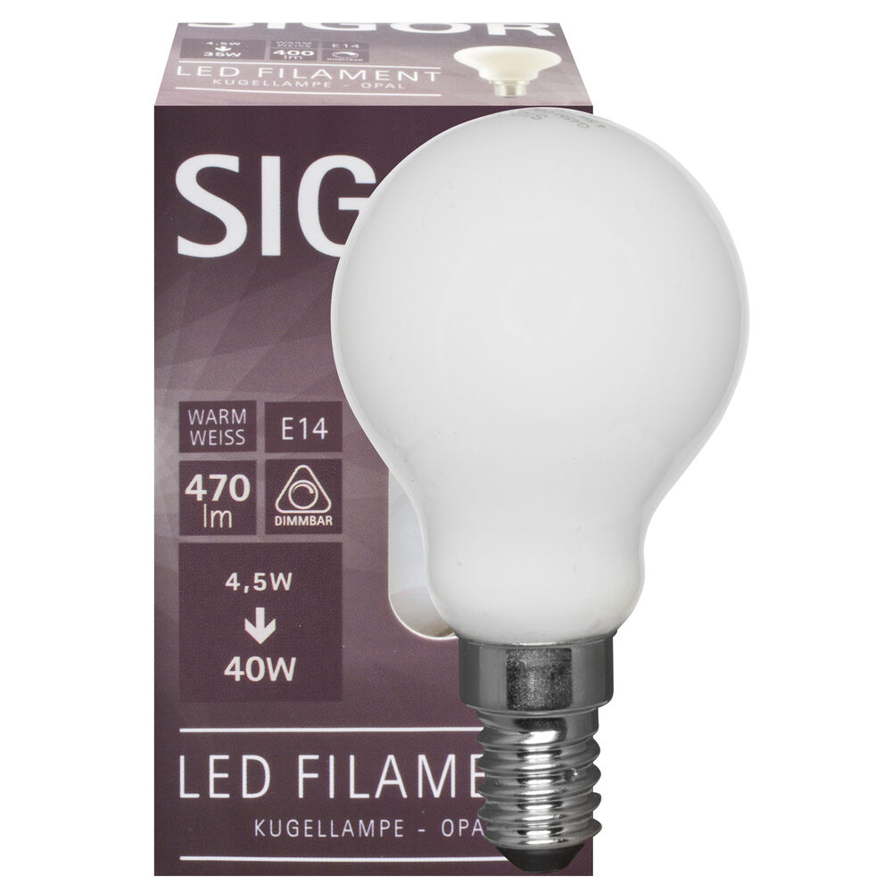 LED-Filament-Lampe,  Tropfen-Form, opal, E14/4,5W (40W), 470 lm, 2700K
