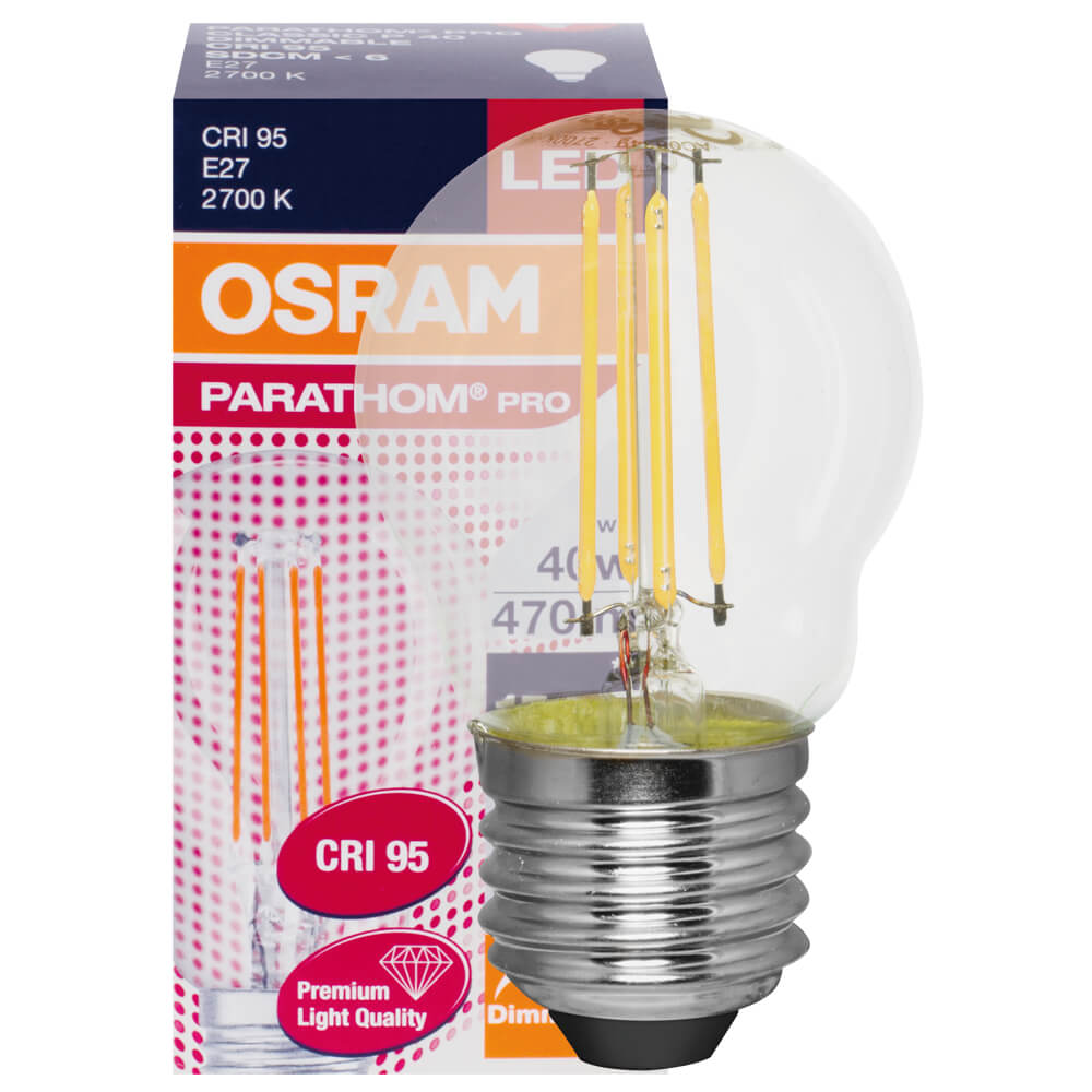 LED-Filament-Lampe, PRO CLASSIC P, Tropfen-Form, klar, E27/4W (40W), 470 lm, 2700K