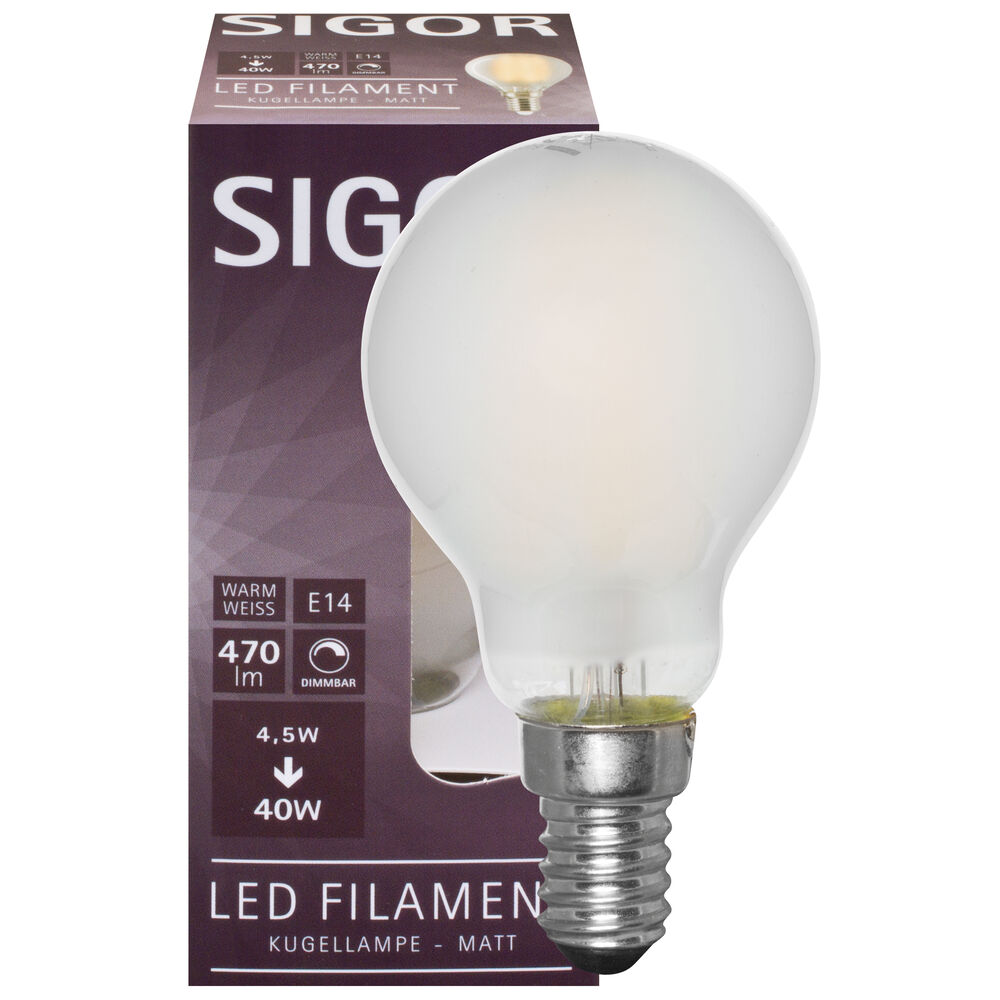 LED-Filament-Lampe, Tropfen-Form, matt, E14/4,5W (40W), 470 lm, 2200/2700K