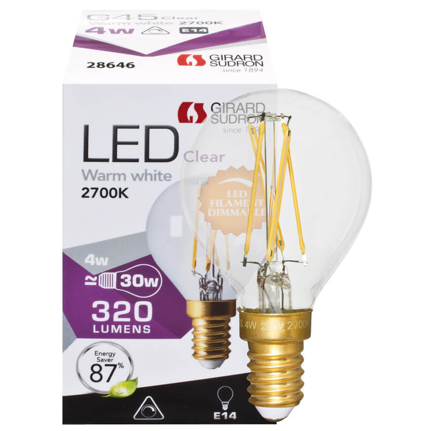 LED-Filament-Lampe,  Tropfen-Form, E14/4W,  klar, 320 lm