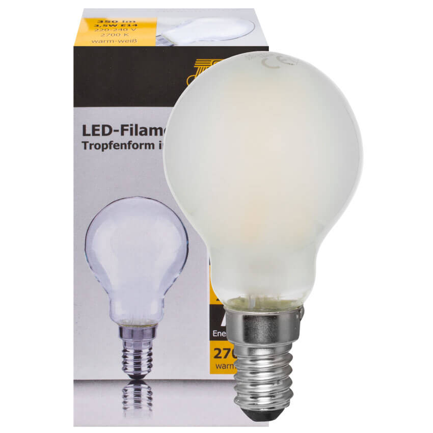 LED-Filament-Lampe,  Tropfen-Form, matt,  E14/4,5W, 470 lm, 2700K