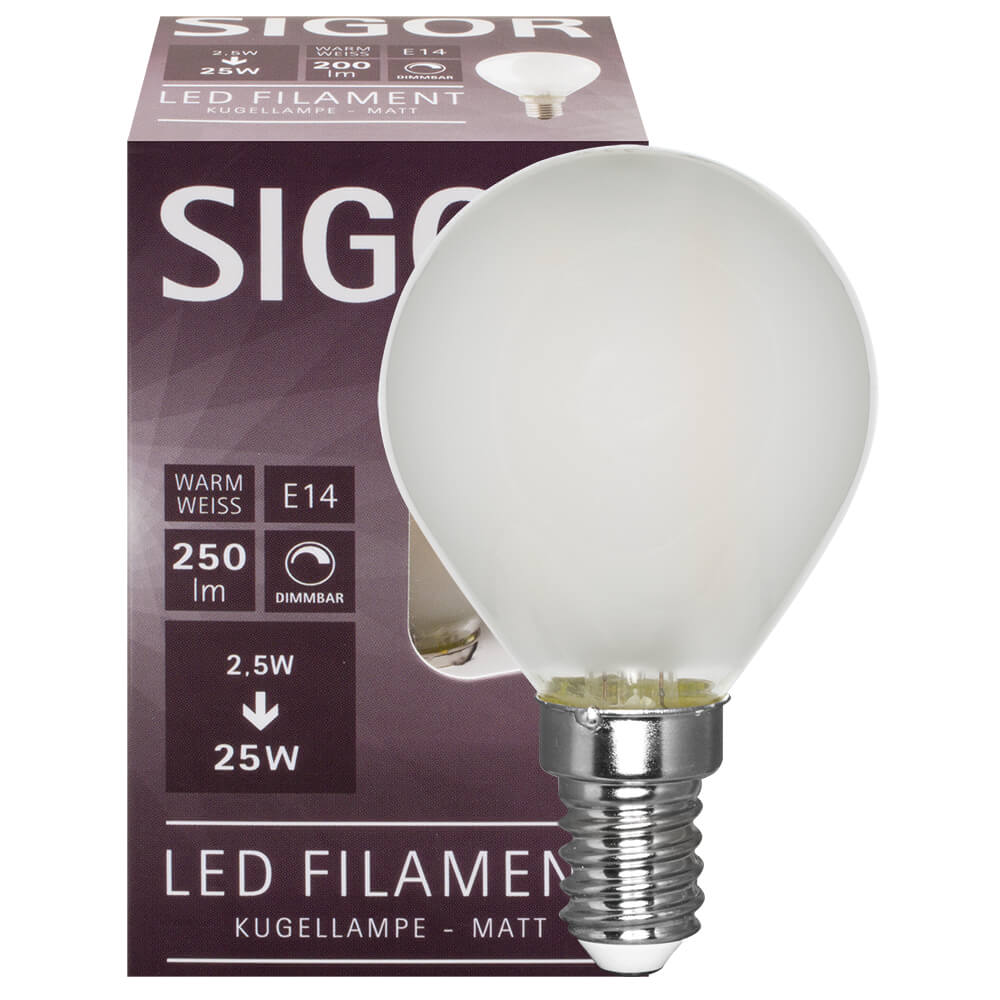 LED-Filament-Lampe, Tropfen-Form, matt, E14, 2700K