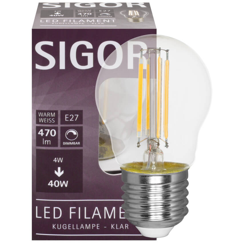 LED-Filament-Lampe, Tropfen-Form, klar, E27/4,5W, 470 lm, 2700K