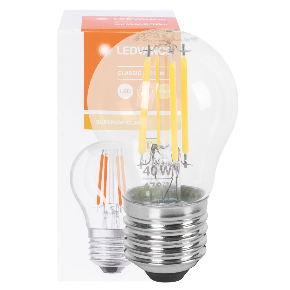 LED-Filament-Lampe, SUPERIOR CLASSIC P, Tropfen-Form, klar, E27/3,4W (40W), 470 lm, 2700K