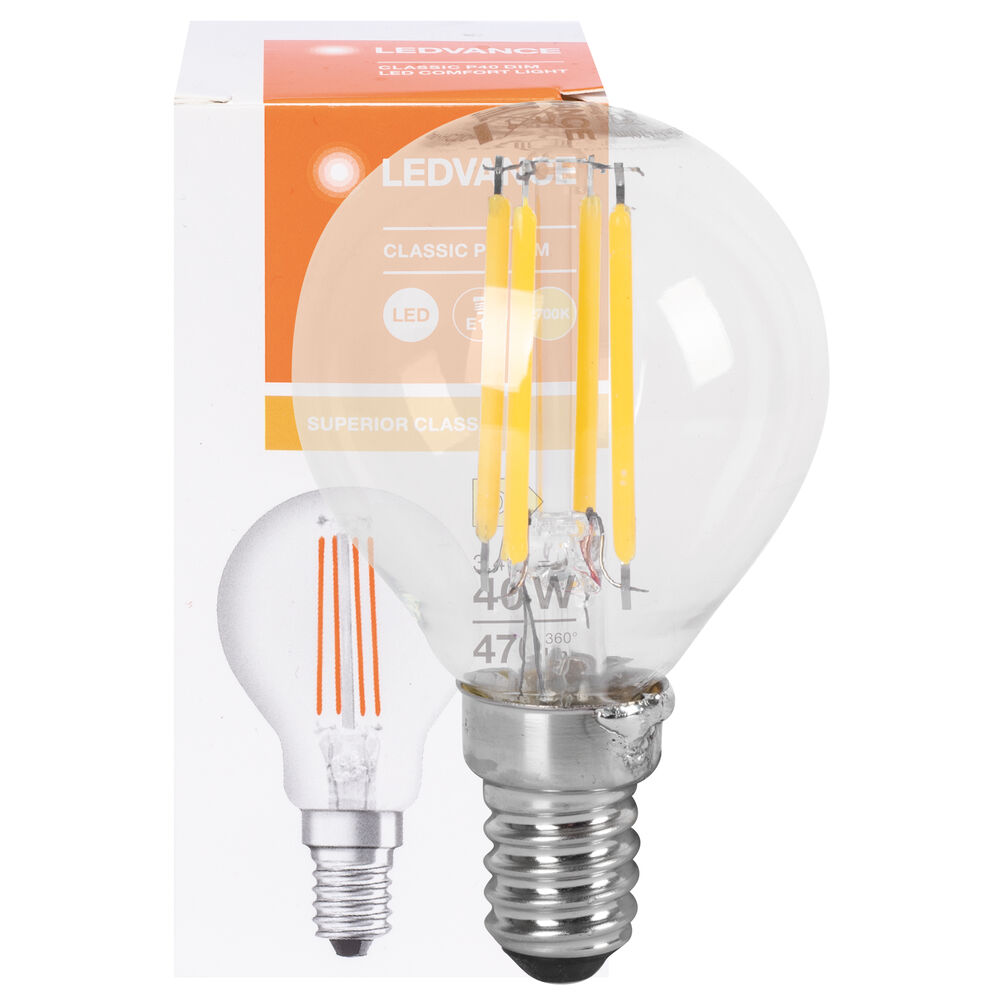 LED-Filament-Lampe, SUPERIOR CLASSIC P, Tropfen-Form, klar, E14/3,4W (40W), 470 lm, 2700K