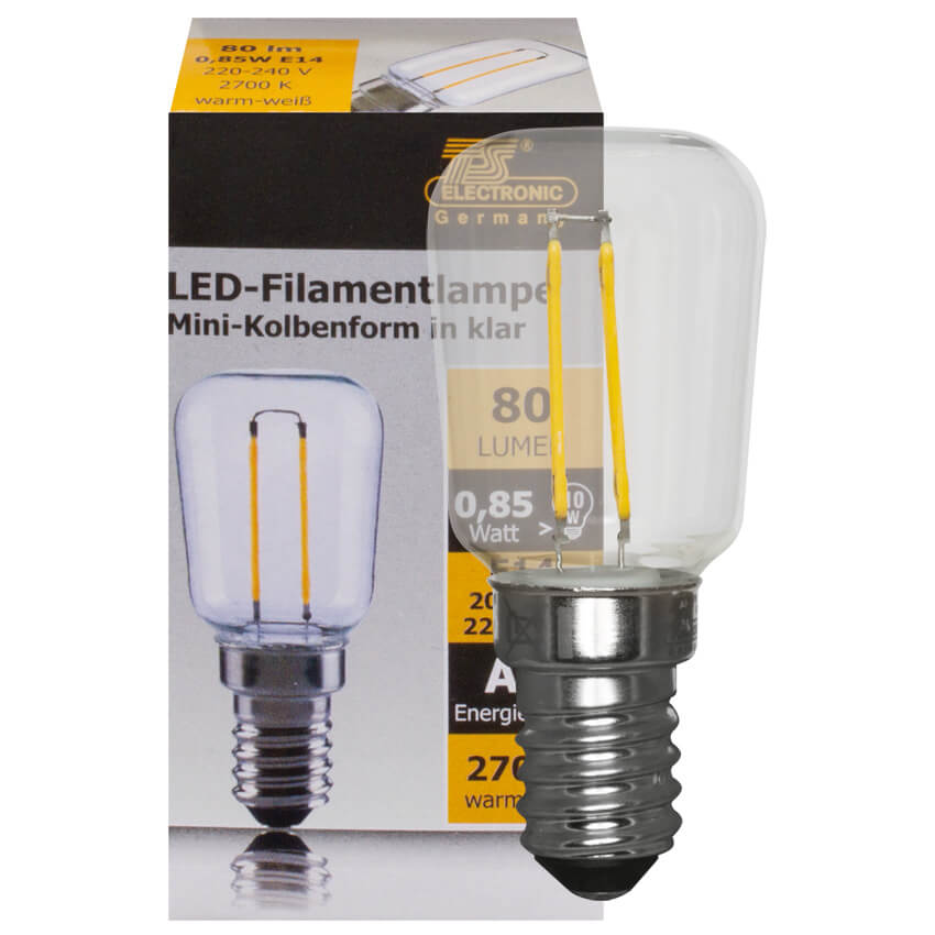 LED-Filament-Lampe,  Birnen-Form, klar,  E14/0,85W, 80 lm,  L 64,  27