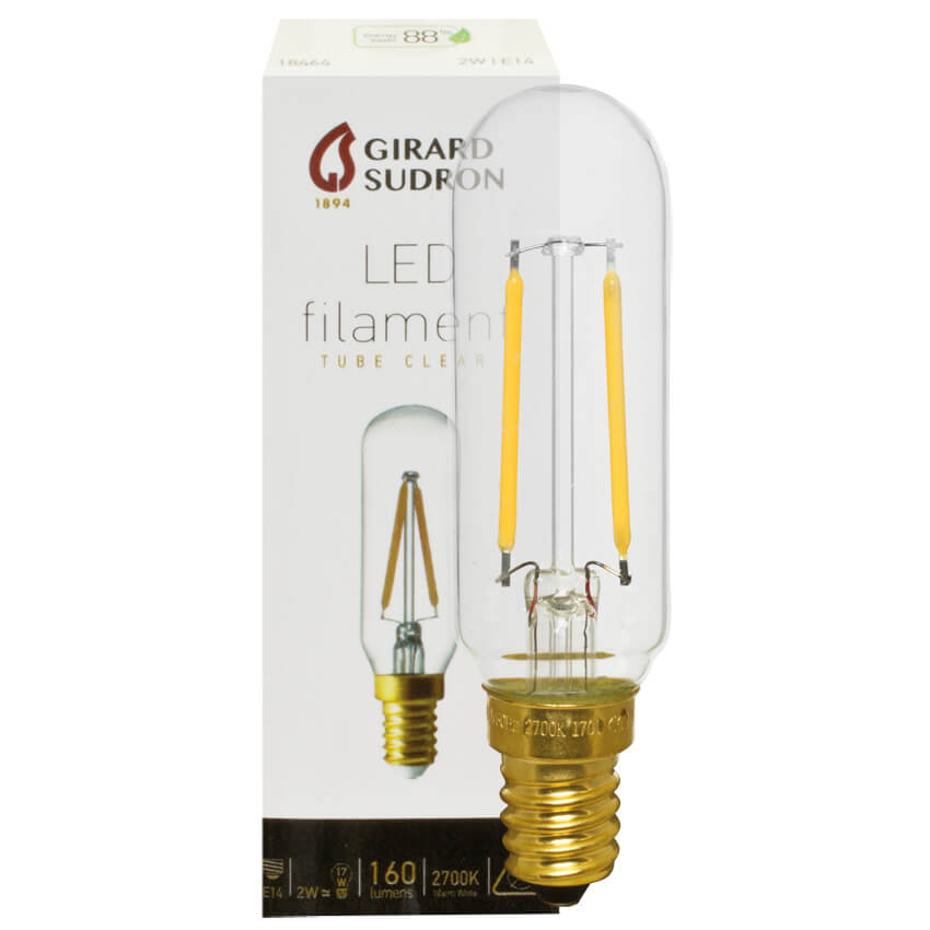 Filament-LED-Lampe,  Rhren-Form, klar, E14, 2700K
