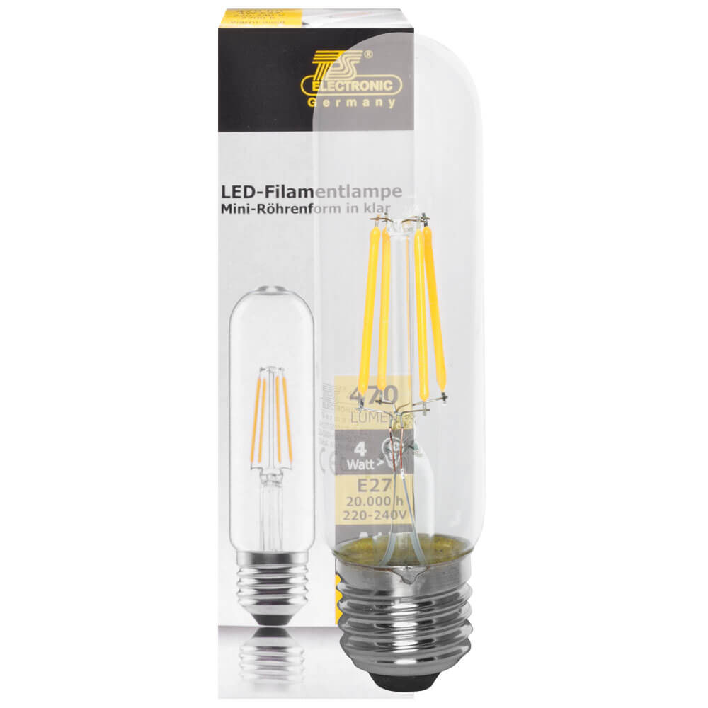 LED-Filament-Lampe,  Rhren-Form, klar,  E27/4W, 470 lm,  L 127,  32 (T32)