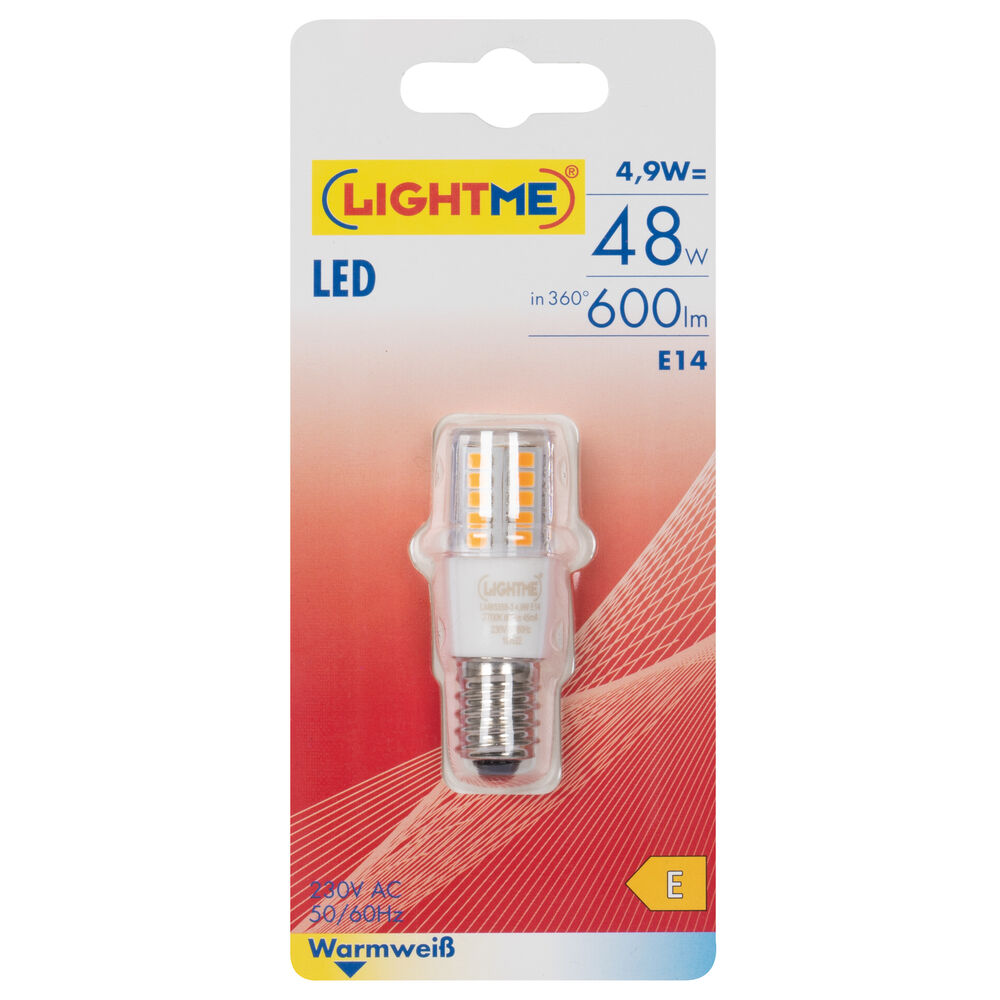 LED-Rhrenlampe, klar, E14/4,9W (48W), 600 lm, 2700K