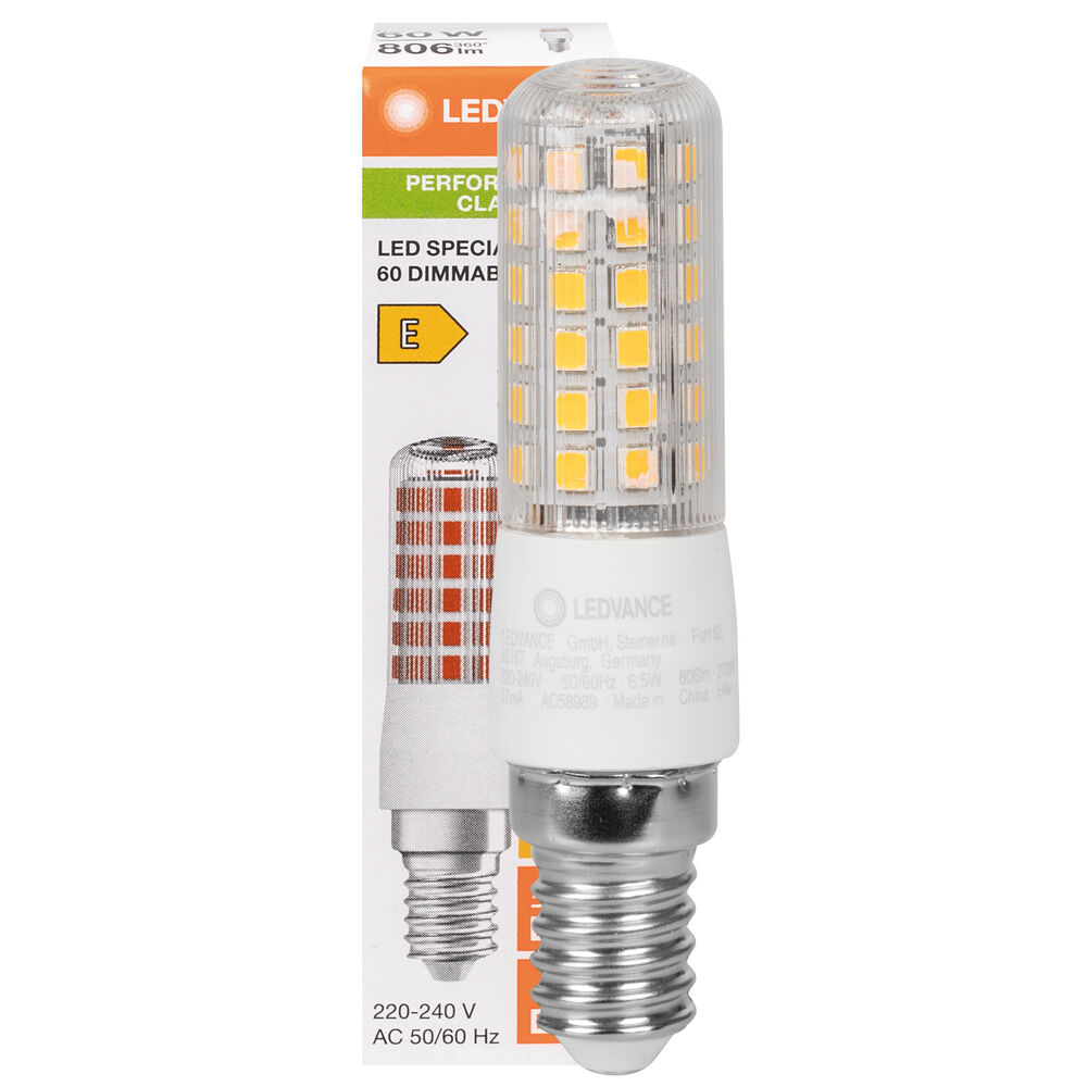 LED-Lampe, LED SPEZIAL T SLIM DIM, Rhren-Form, klar, E14/7W (60W), 806 lm, 2700K